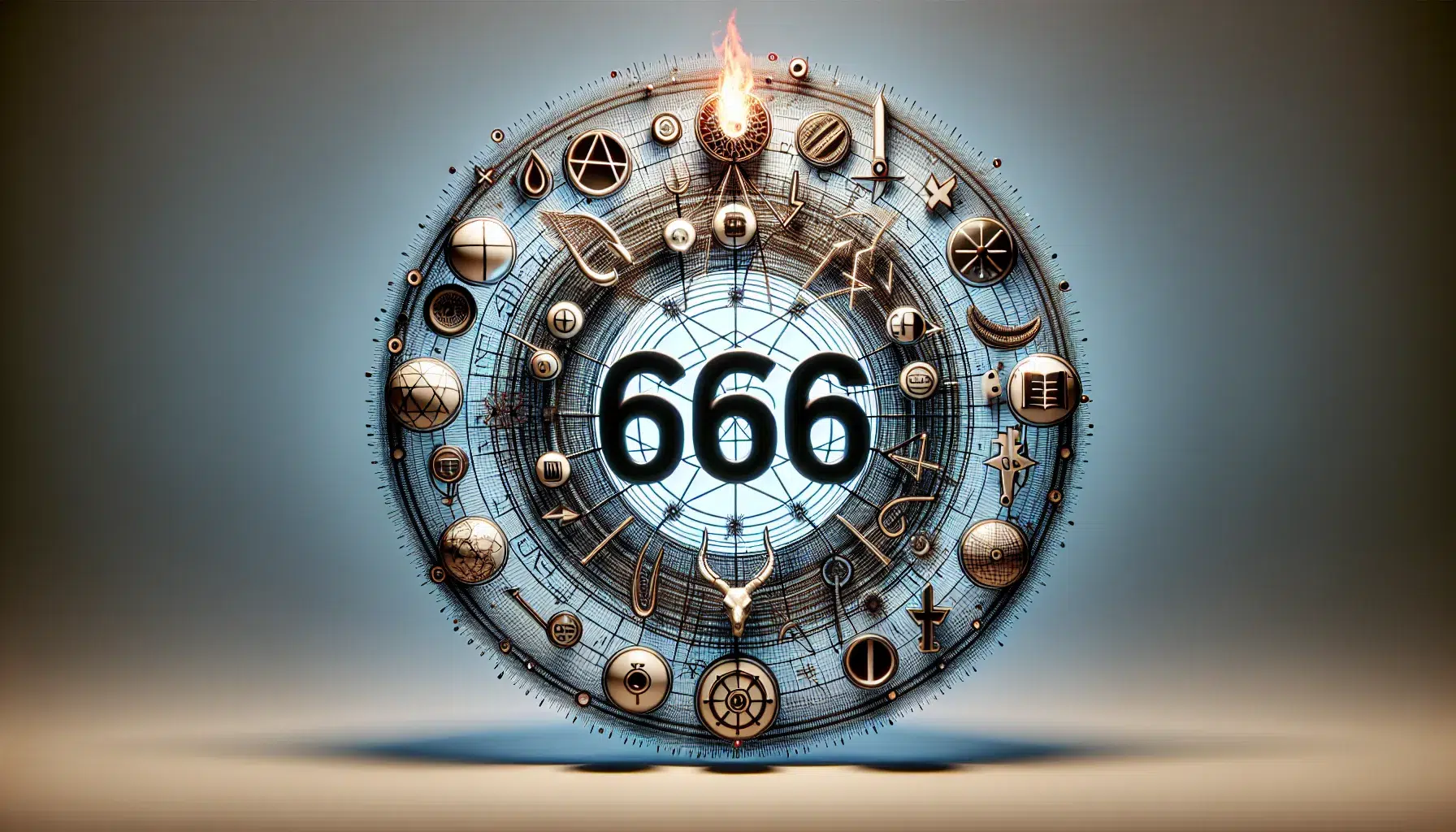 Ilustración del número 666 rodeado de simbología bíblica