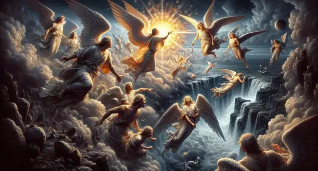 Imagen ilustrativa sobre los ángeles desterrados junto con Lucero del cielo en el artículo web.