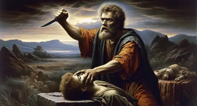 Abraham levanta el cuchillo sobre su hijo Isaac