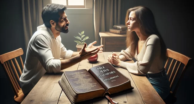 Imagen de un hombre y una mujer discutiendo en una mesa