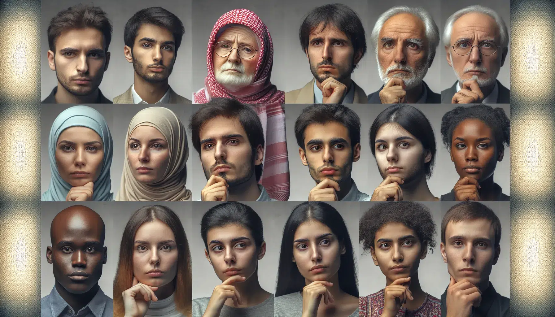'Una imagen que representa la diversidad de opiniones y pensamientos de las personas agnósticas, mostrando un grupo variado de individuos con expresiones reflexivas y curiosas'.