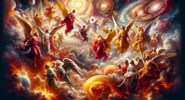 Representación artística de la rebelión de los ángeles en el cielo