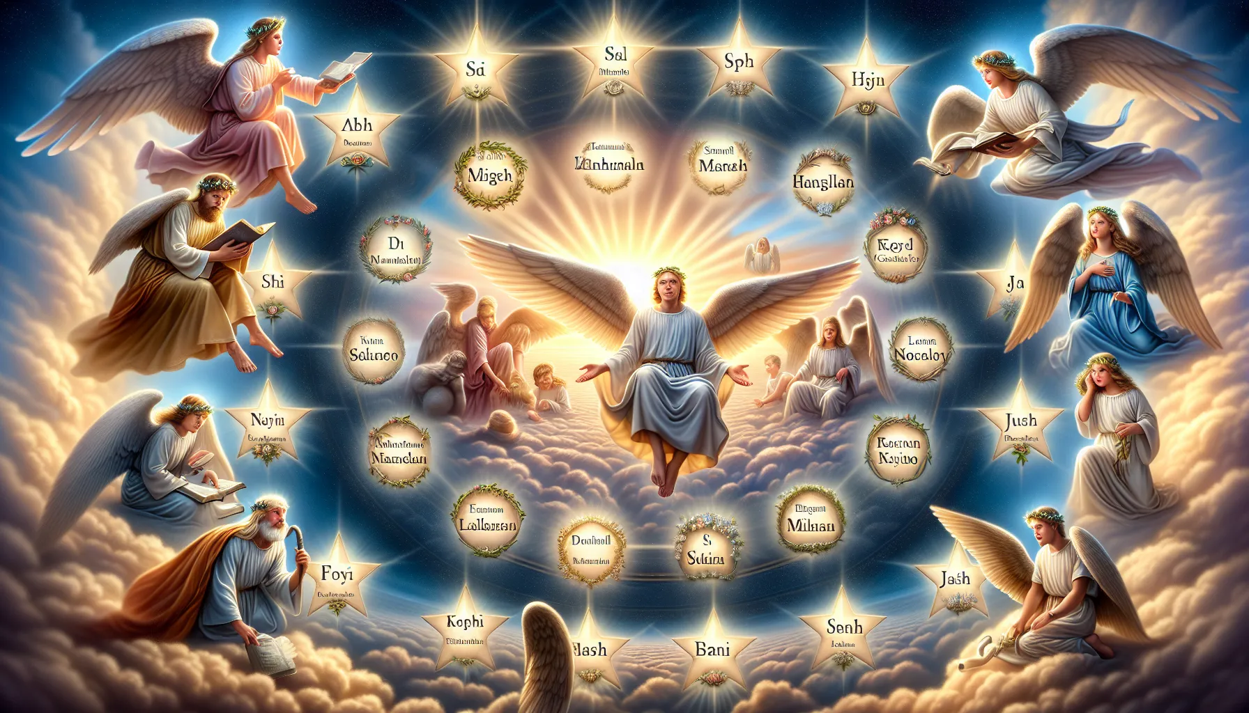 'Imagen destacada mostrando diferentes nombres de ángeles y sus significados según la Biblia'.