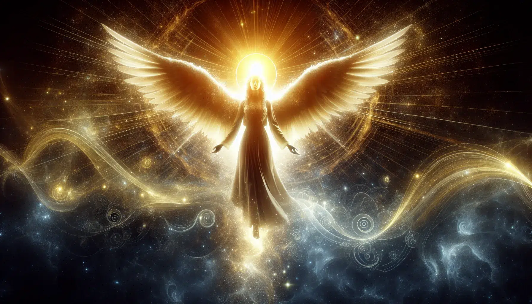 Imagen representativa de un ángel celestial con luz dorada brillante