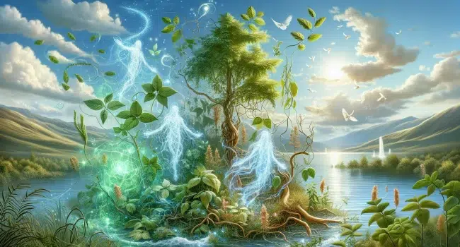 Imagen ilustrativa que representa la conexión entre la naturaleza y la espiritualidad en el animismo.