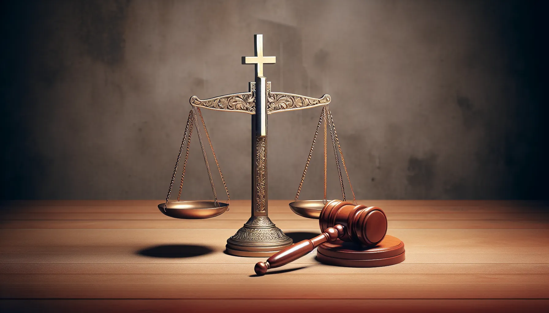 Imagen representativa de una balanza desequilibrada junto a una cruz