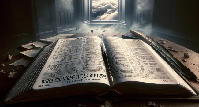 Advertencia sobre las consecuencias de modificar la Biblia según Apocalipsis 22:18-19.
