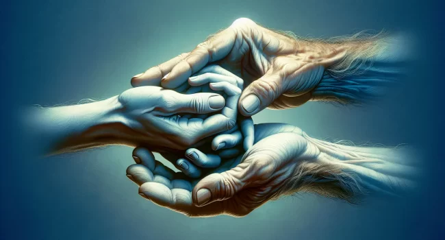 Imagen de manos entrelazadas ayudando a una persona necesitada