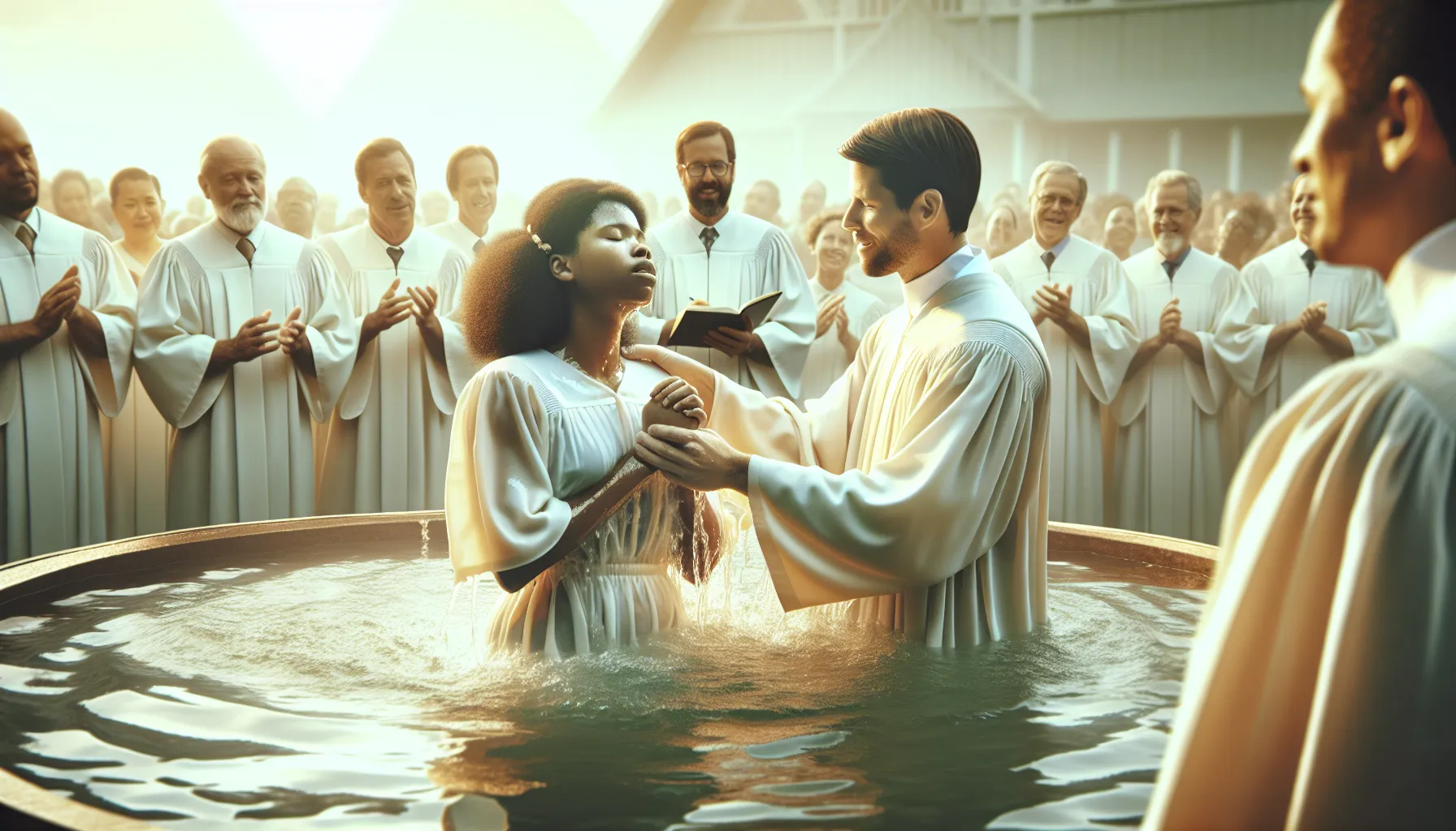 Imagen de una persona siendo sumergida en agua durante un bautismo