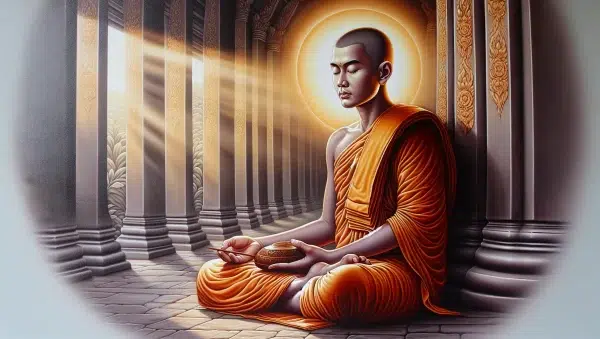 Imagen ilustrativa de un monje budista meditando en un templo