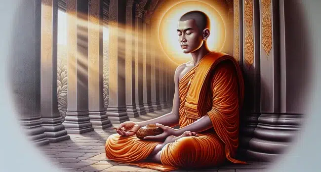 Imagen ilustrativa de un monje budista meditando en un templo