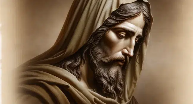 Imagen de un retrato de Jesús con barba y cabello largo