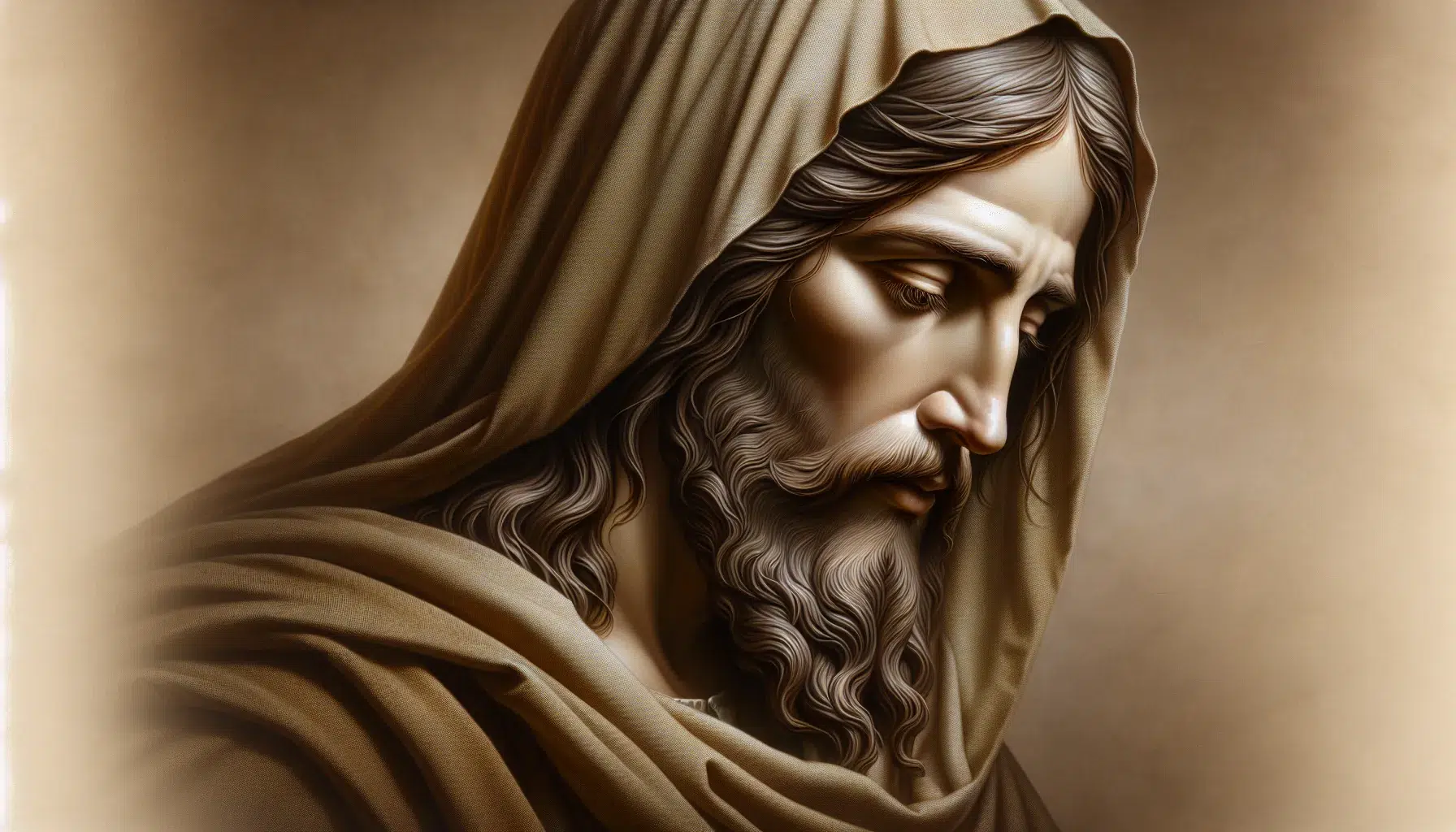 Imagen de un retrato de Jesús con barba y cabello largo