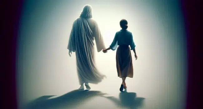 Imagen representativa de una persona caminando de la mano con Cristo