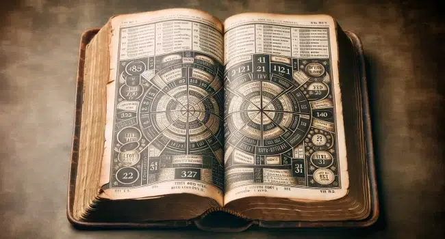 Un libro antiguo abierto con capítulos y versículos numerados