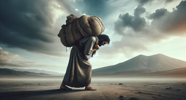 Imagen ilustrativa de una persona llevando una pesada carga sobre sus hombros