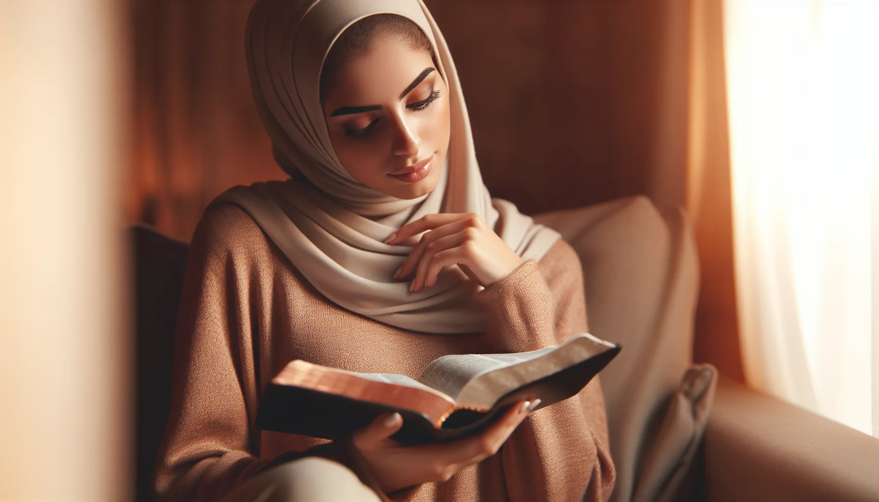 Imagen de una persona leyendo la Biblia con expresión reflexiva y pensativa.