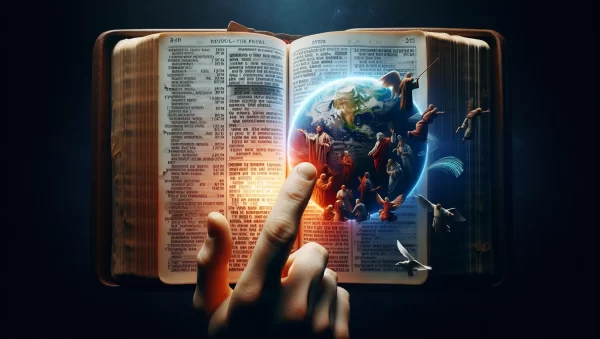 Representación visual de un libro sagrado abierto con una mano apuntando a un pasaje destacado sobre el adulterio en la Biblia.