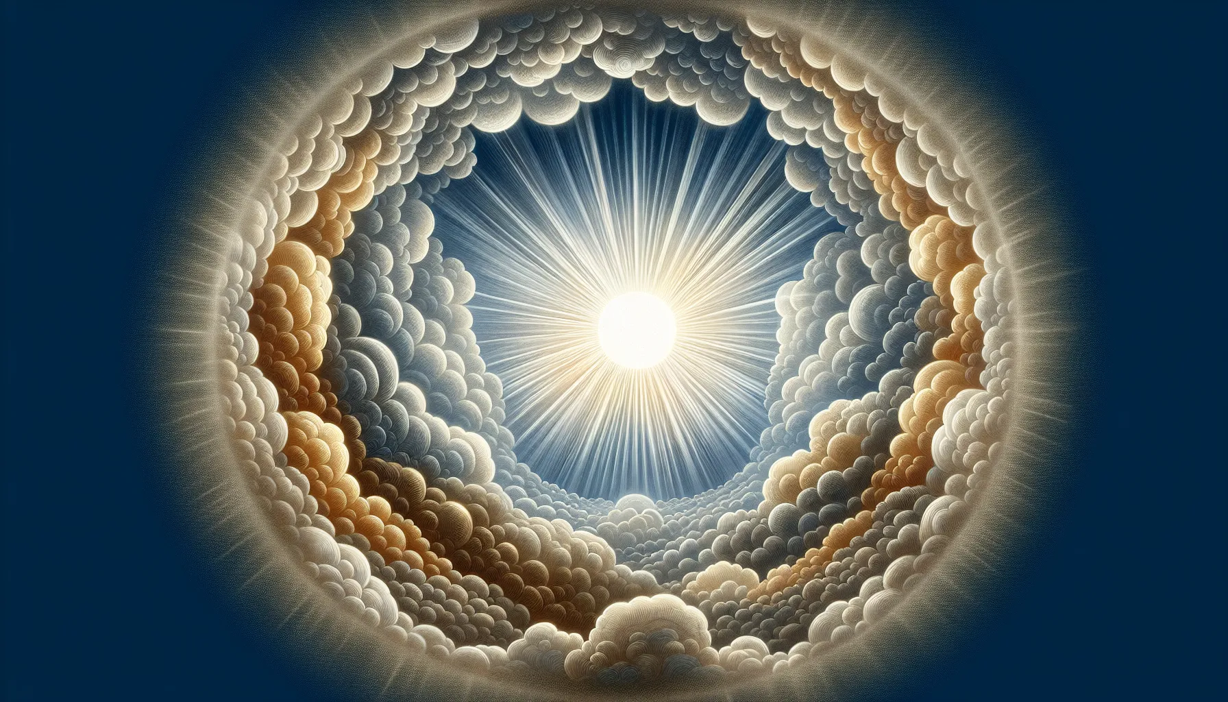 Dios representado como una luz brillante rodeada de nubes en una ilustración basada en descripciones bíblicas.