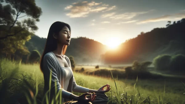 Imagen de una persona meditando en la naturaleza