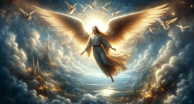 Imagen de ángeles en la Biblia representados de forma simbólica y celestial.