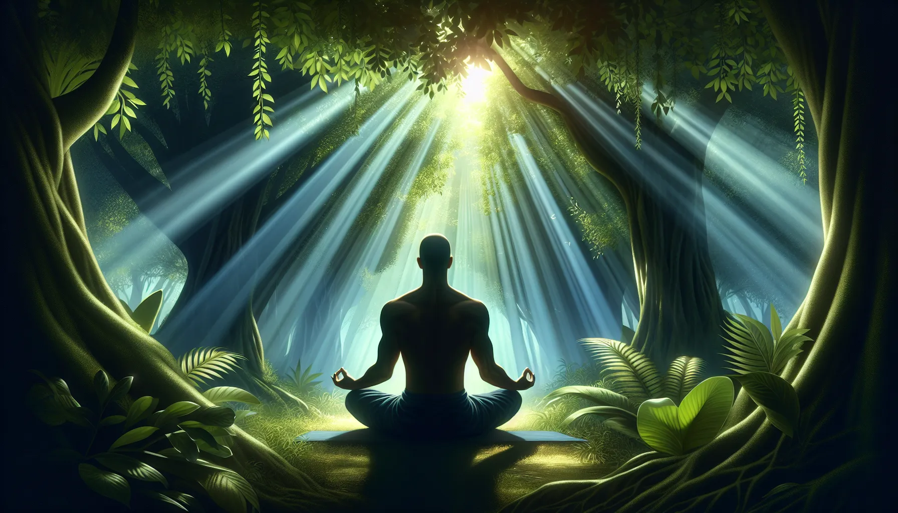 Ilustración de una persona meditando en la naturaleza
