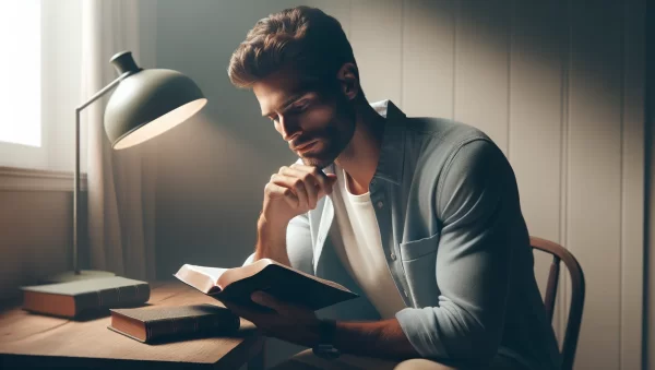 Imagen ilustrativa de una persona leyendo la Biblia y reflexionando sobre su compromiso cristiano.