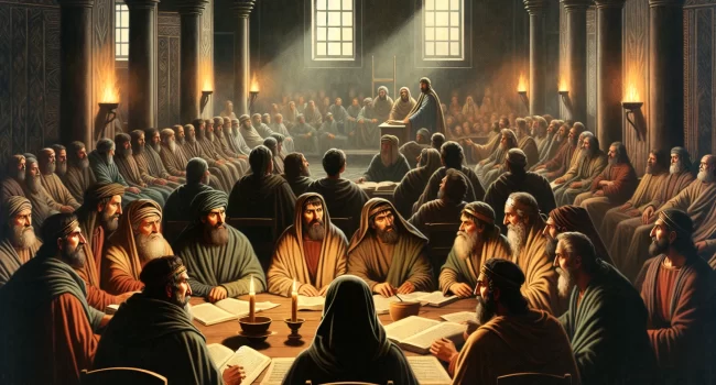 Imagen ilustrativa representando la reunión del Concilio de Nicea en el año 325 d.C.