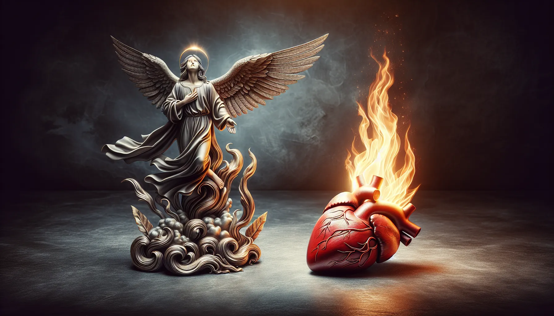 Imagen representativa del Espíritu Santo en llamas junto a un corazón entristecido.