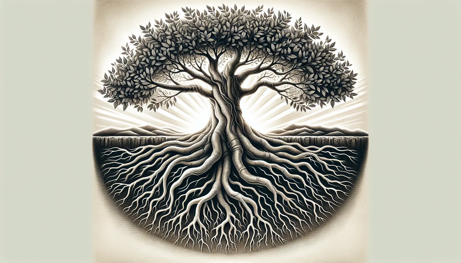 Imagen de un árbol con raíces profundas y ramas fuertes, simbolizando el crecimiento espiritual en la Biblia y el cristianismo.