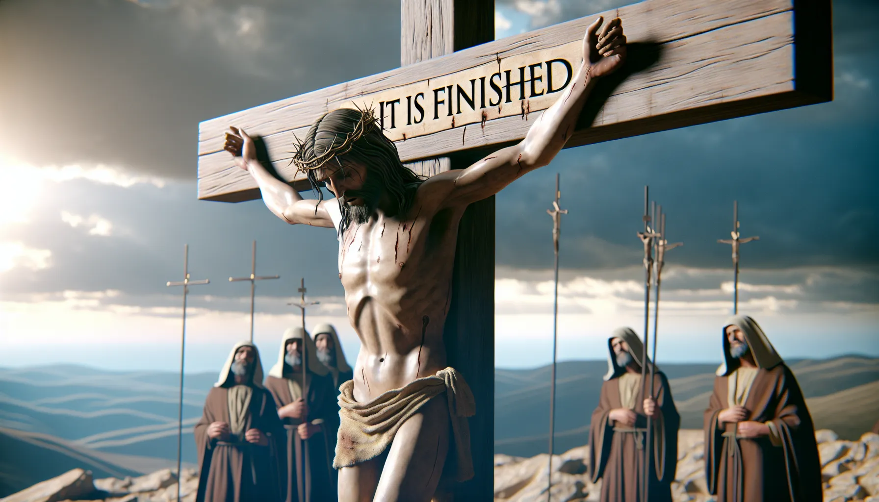 Imagen de Jesús en la Cruz con las palabras finales: 'Consumado es'.
