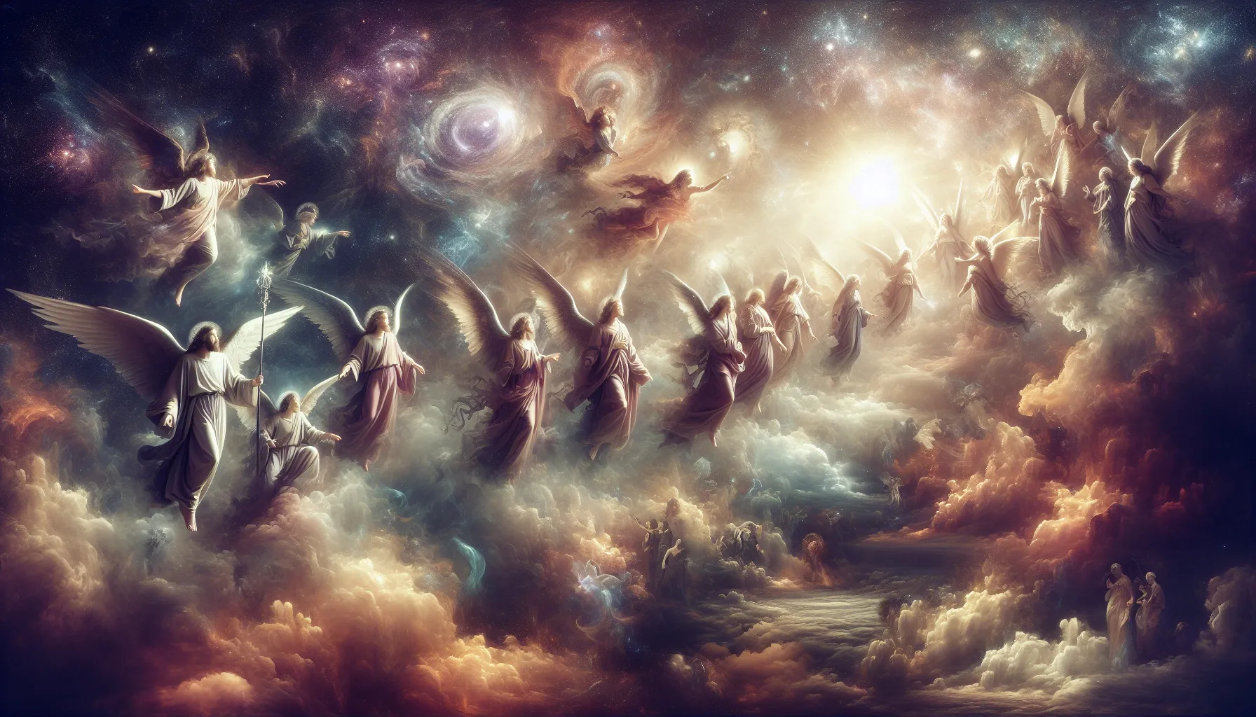 Representación artística de ángeles en una ilustración celeste