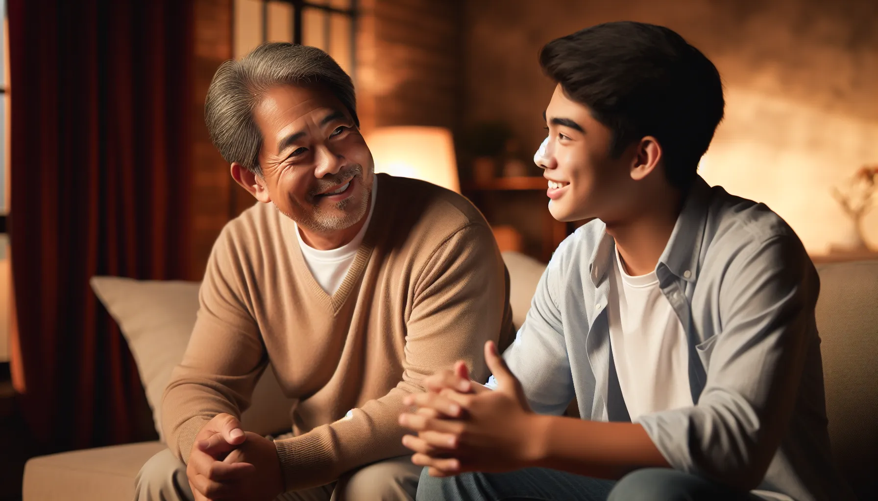 Imagen ilustrativa de un padre y un hijo compartiendo una conversación amorosa