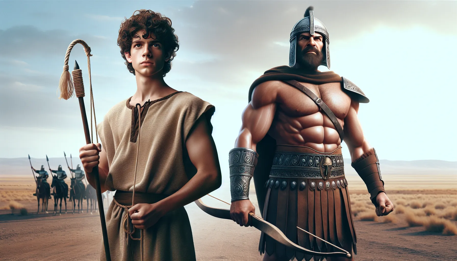 Imagen impactante que representa la historia de David y Goliat, ilustrando la valentía y la superación de los desafíos.