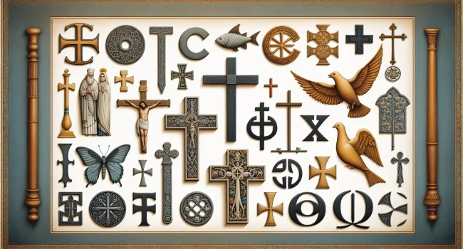 Imagen representativa de diferentes símbolos religiosos para ilustrar la diversidad de denominaciones cristianas y sus razones históricas y teológicas.
