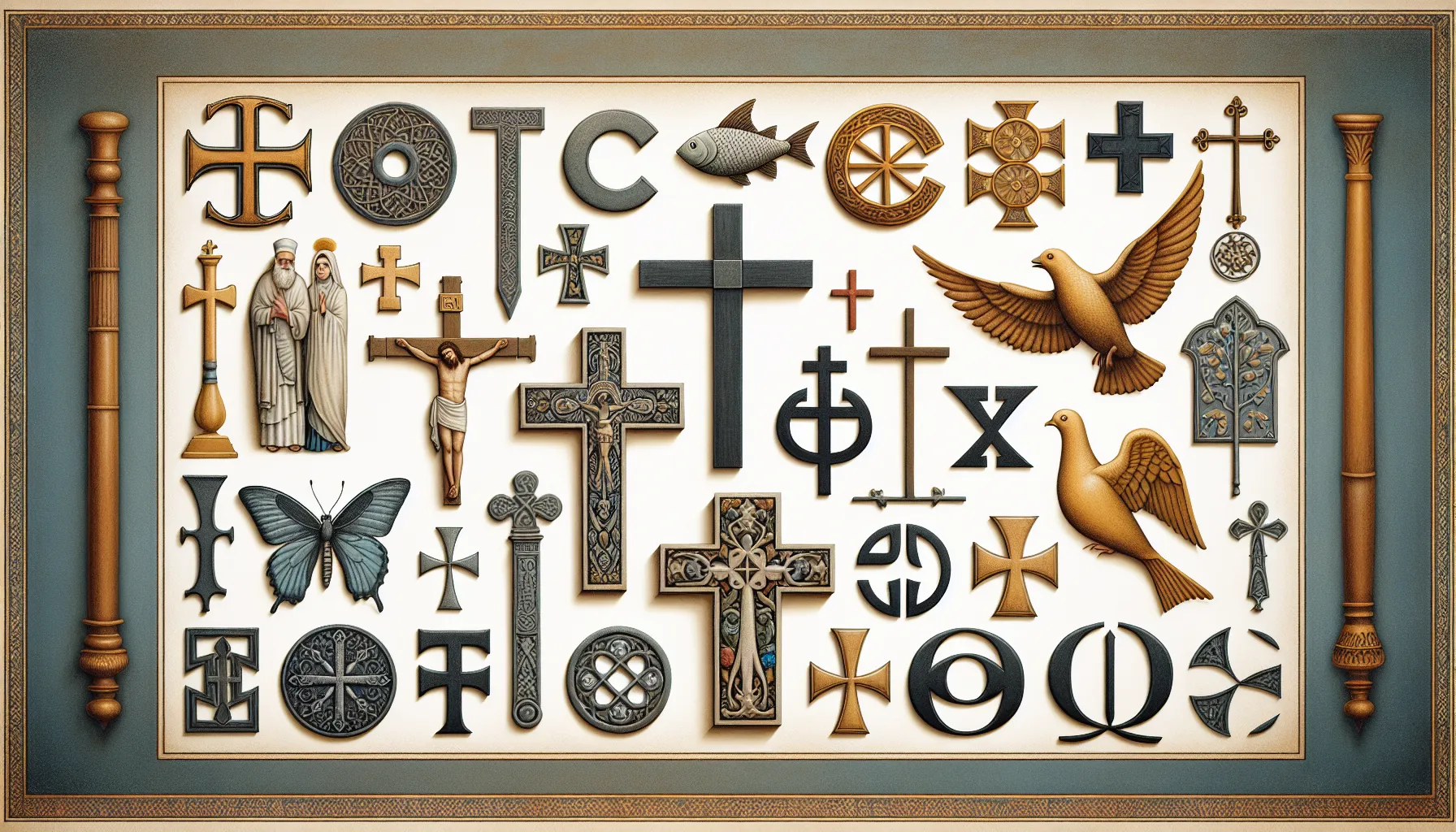 Imagen representativa de diferentes símbolos religiosos para ilustrar la diversidad de denominaciones cristianas y sus razones históricas y teológicas.