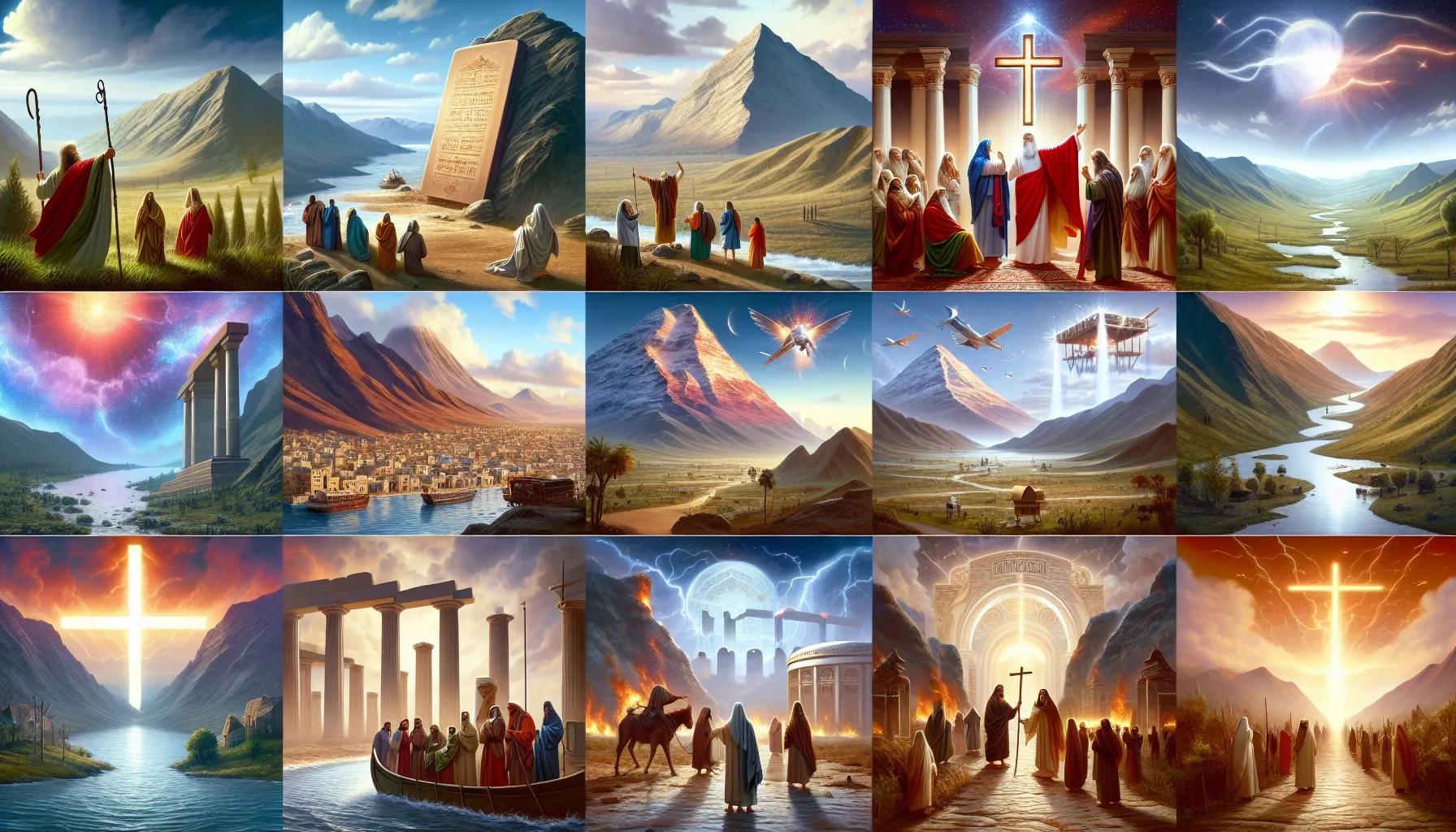 Una imagen que recopila diferentes lugares altos mencionados en la Biblia con sus respectivas descripciones y significados en el contexto bíblico.