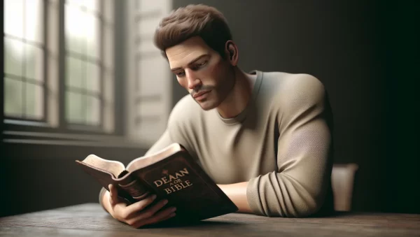 Imagen de un hombre leyendo la Biblia y reflexionando