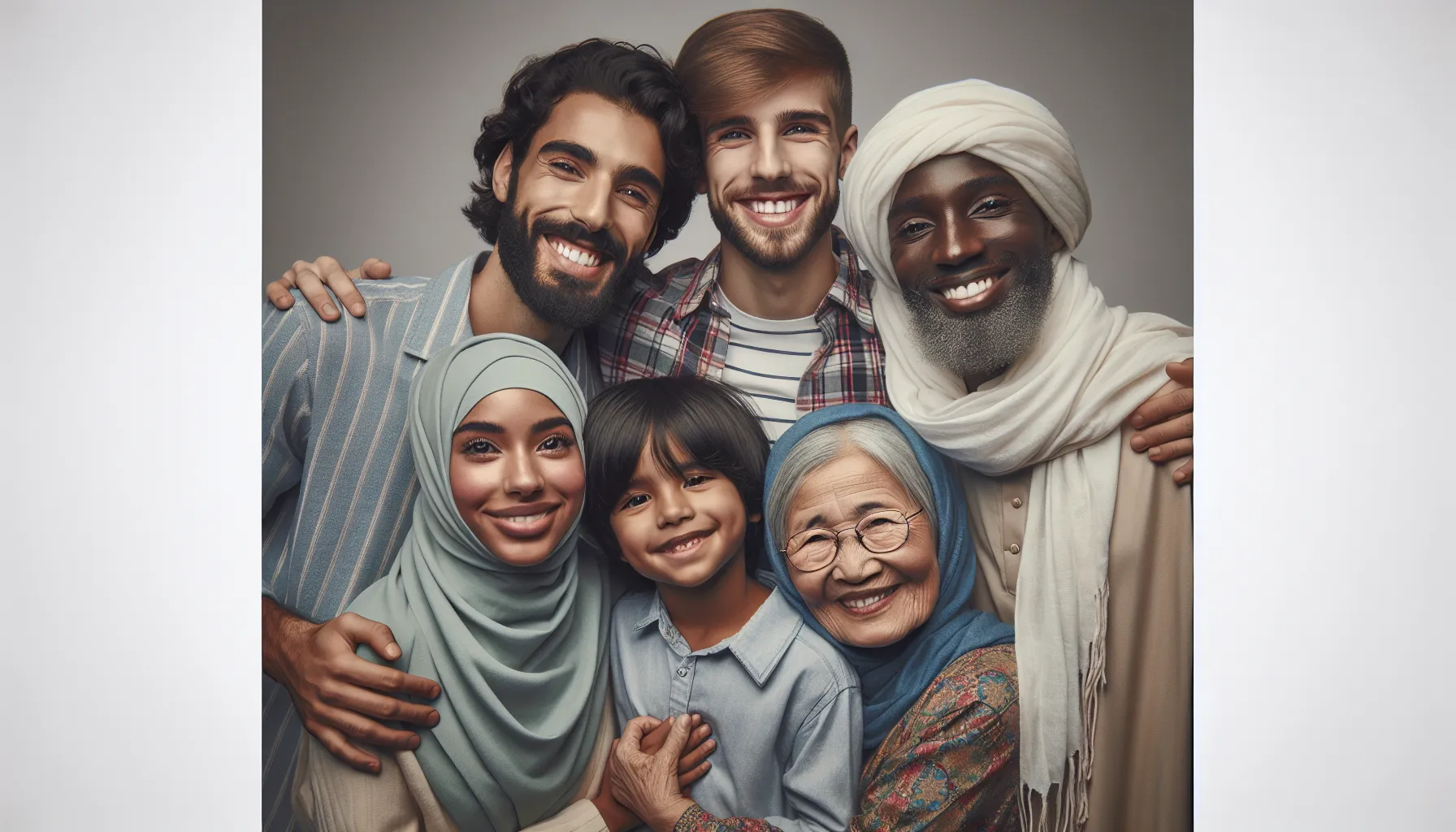 Imagen de un grupo diverso de personas sonriendo y abrazándose