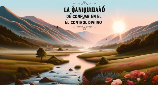 Una imagen de un paisaje sereno con la frase La tranquilidad de confiar en el control divino.