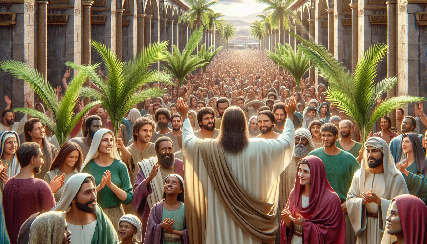Imagen del Domingo de Ramos con multitud de personas agitando palmas en celebración