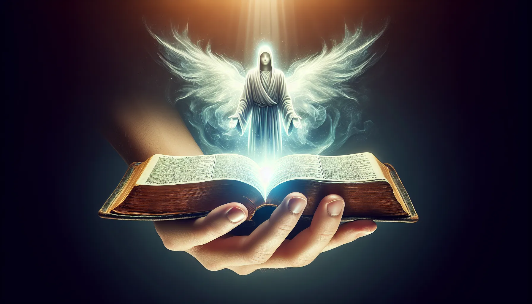 Imagen representativa de la interpretación bíblica del Don de Discernimiento de Espíritus. Una mano sosteniendo una biblia abierta con una luz divina brillando sobre sus páginas.