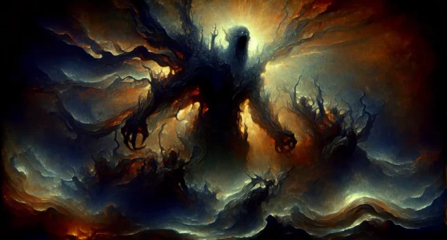 Representación abstracta de un ser mitológico relacionado con el origen de Satanás.