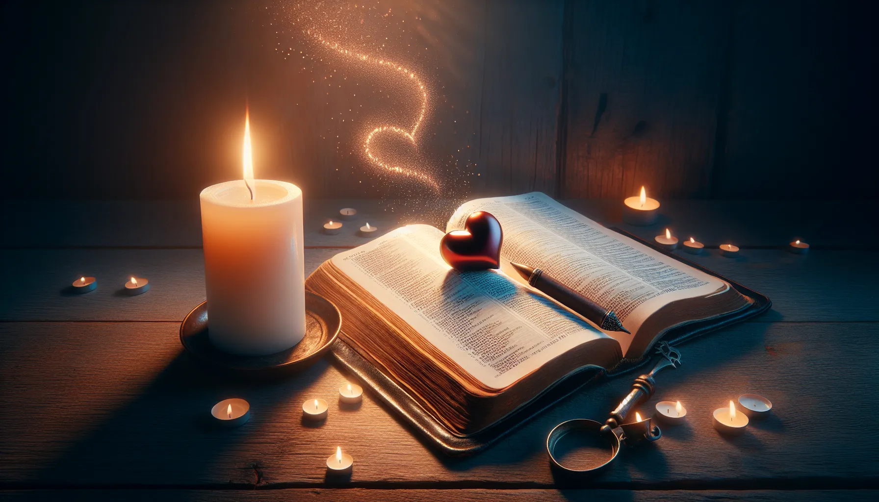 Imagen de una Biblia abierta con una vela encendida al lado