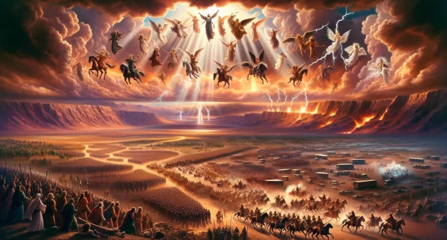 Imagen ilustrativa de una representación artística de la Batalla de Armagedón según la Biblia.