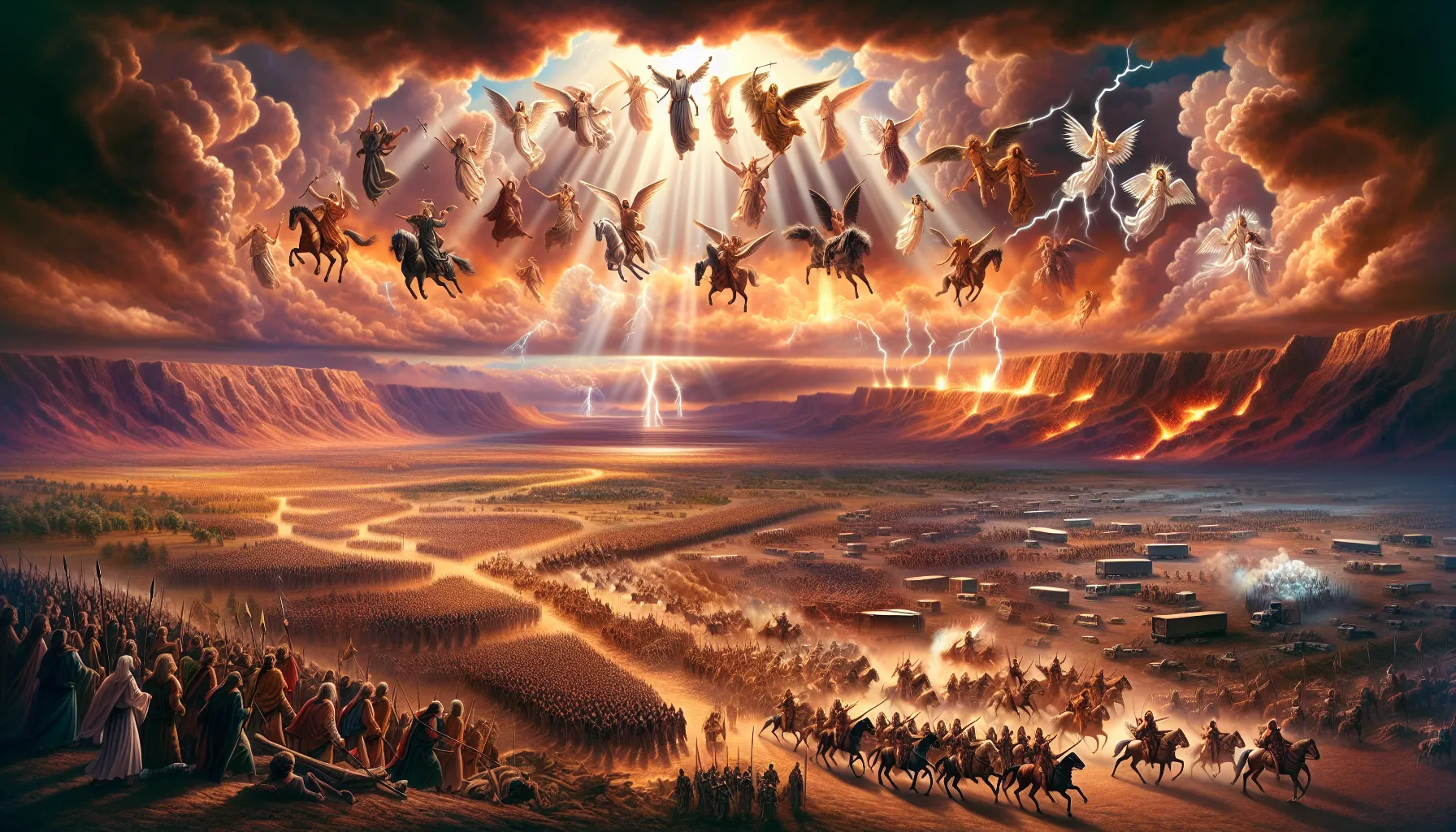 Imagen ilustrativa de una representación artística de la Batalla de Armagedón según la Biblia.