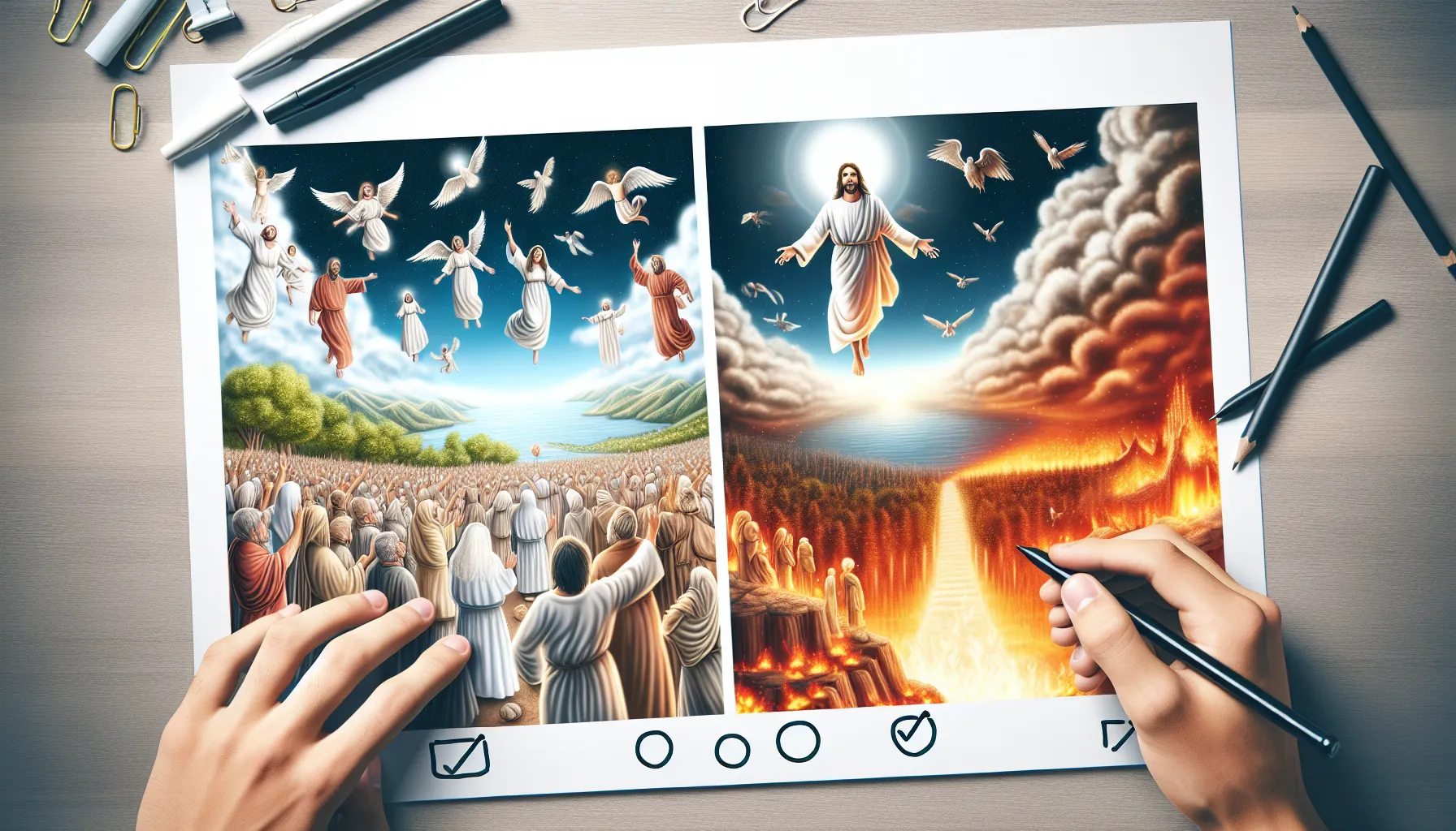 Ilustración comparativa entre el Arrebatamiento y la Segunda Venida de Cristo: ¿cuáles son sus diferencias?'