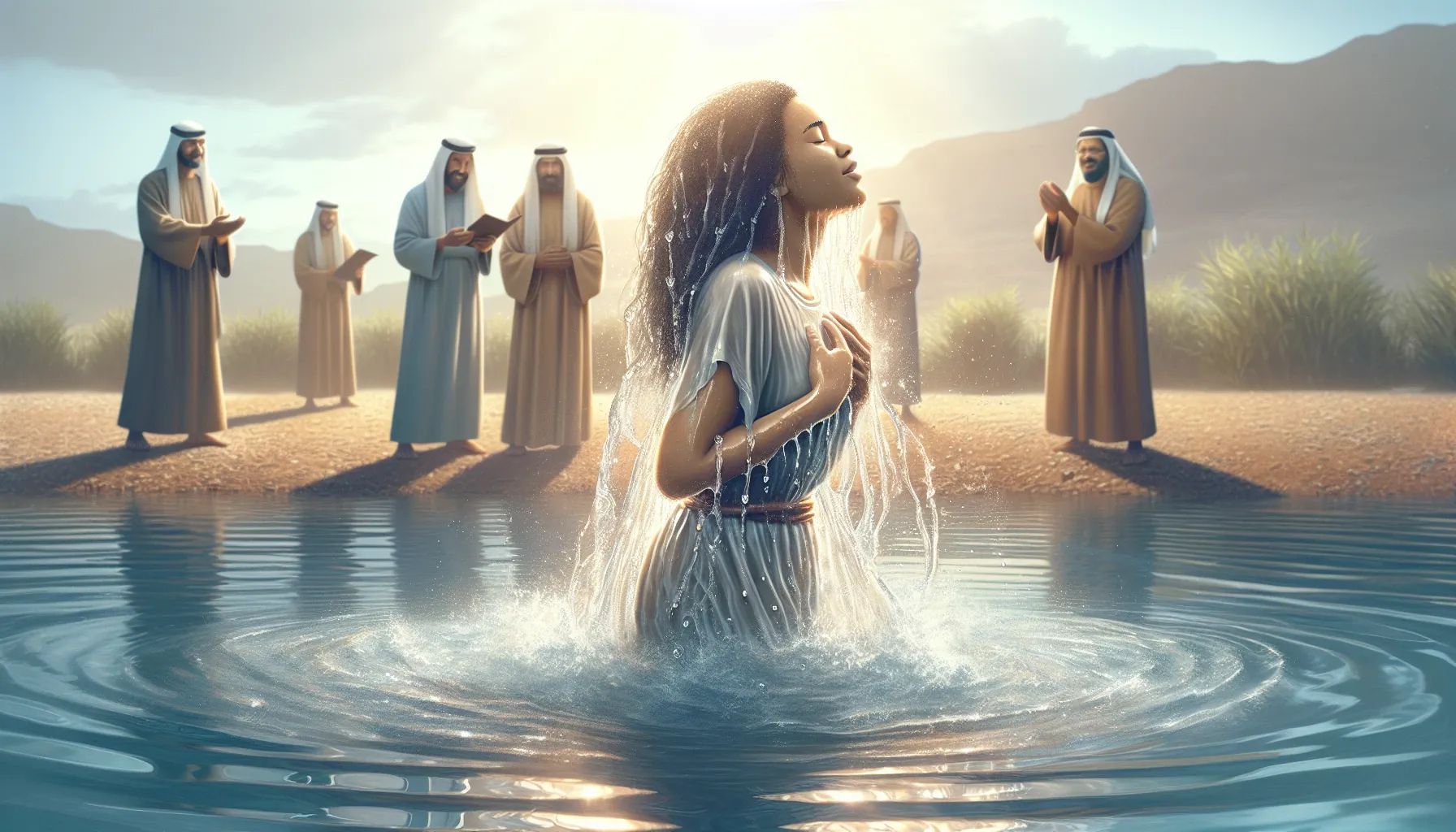 Ilustración de una persona siendo bautizada en agua