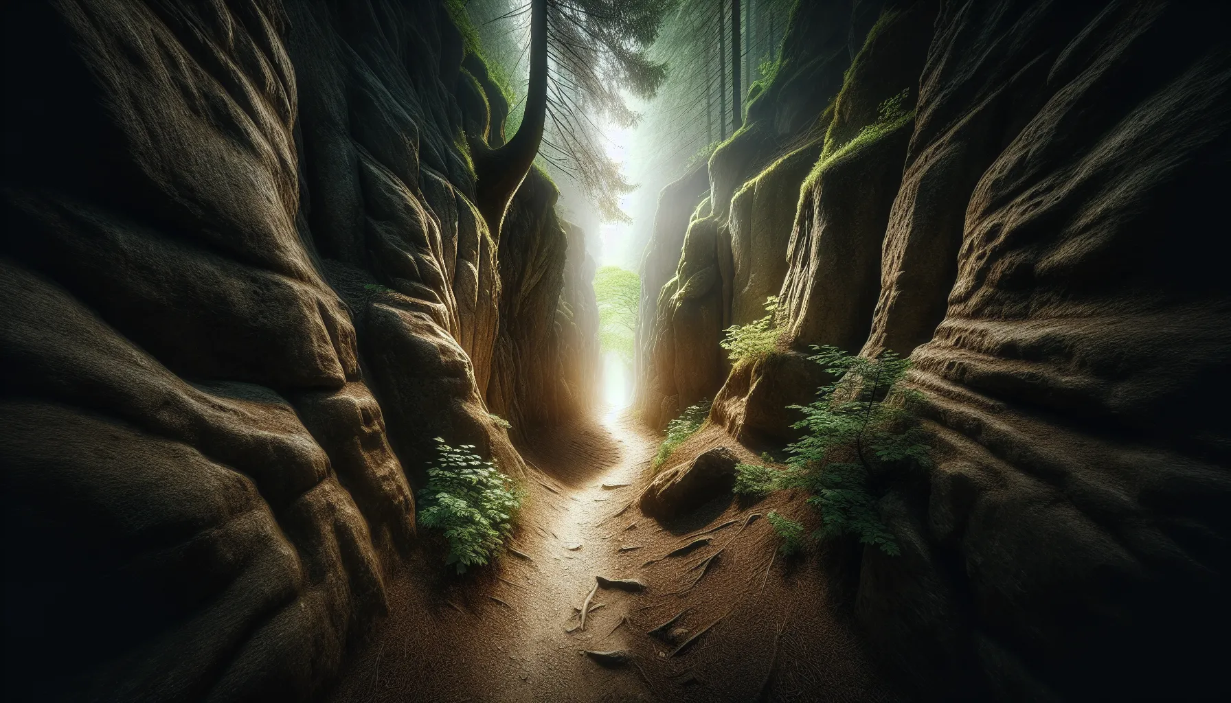 Imagen representativa de un sendero estrecho con una luz al final