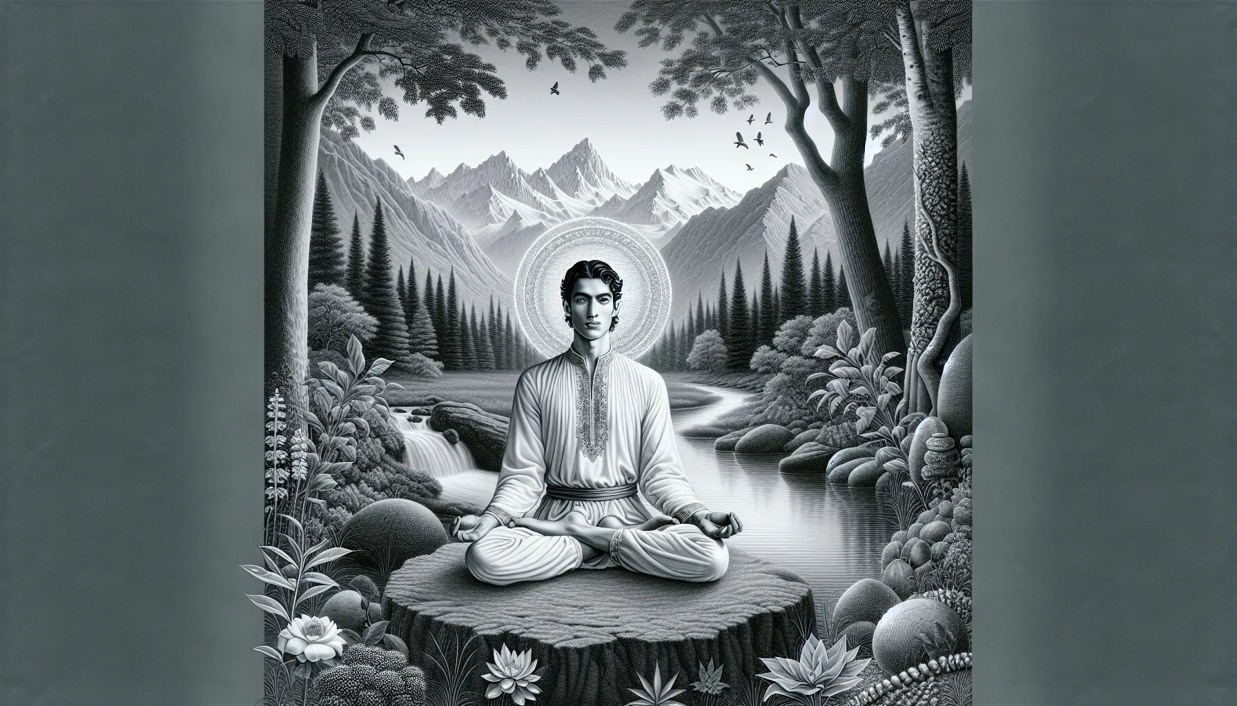 Visualización de una persona meditando en la naturaleza, simbolizando la búsqueda de redención y paz interior.